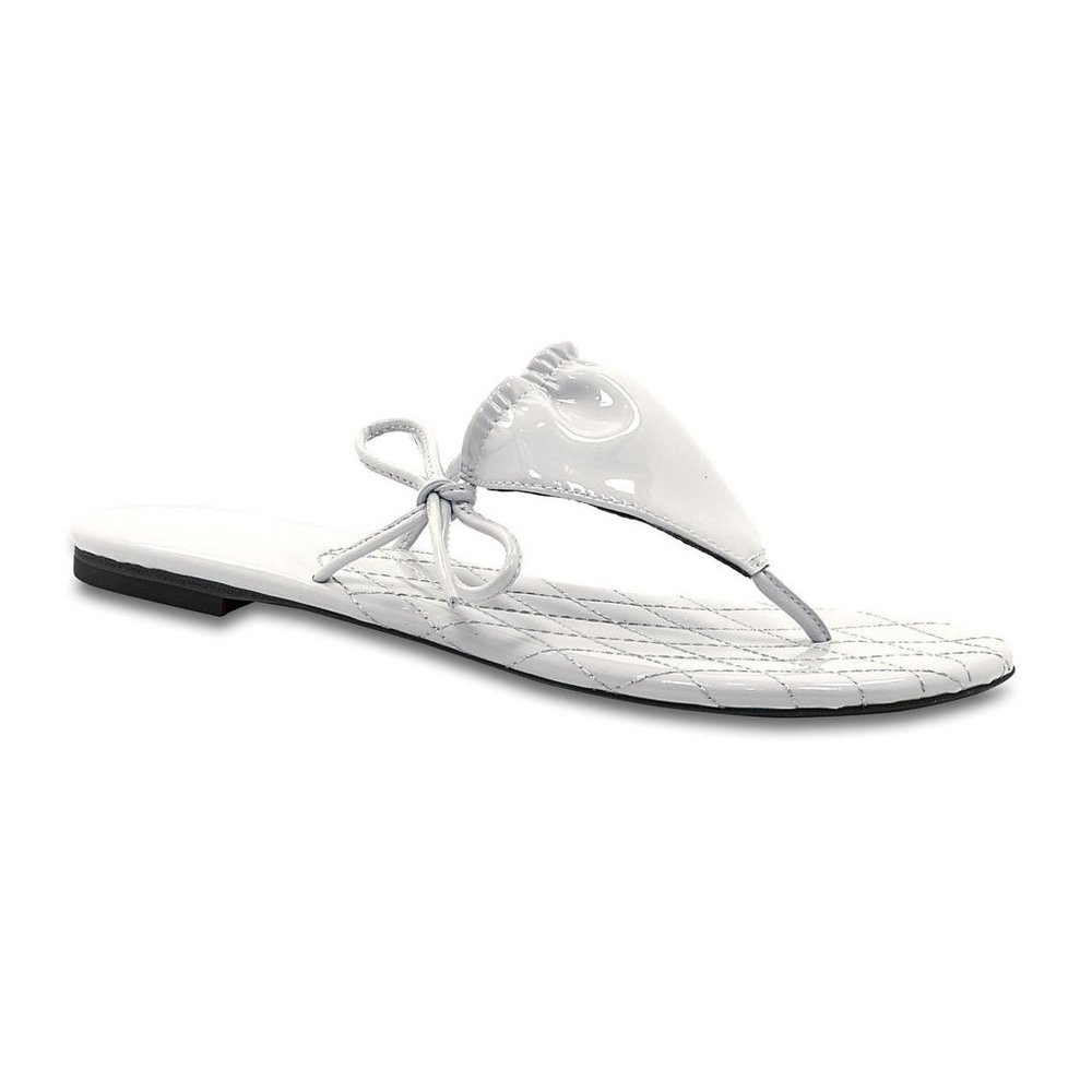Pure Diamond  Leather Bikini Thong Sandals - White